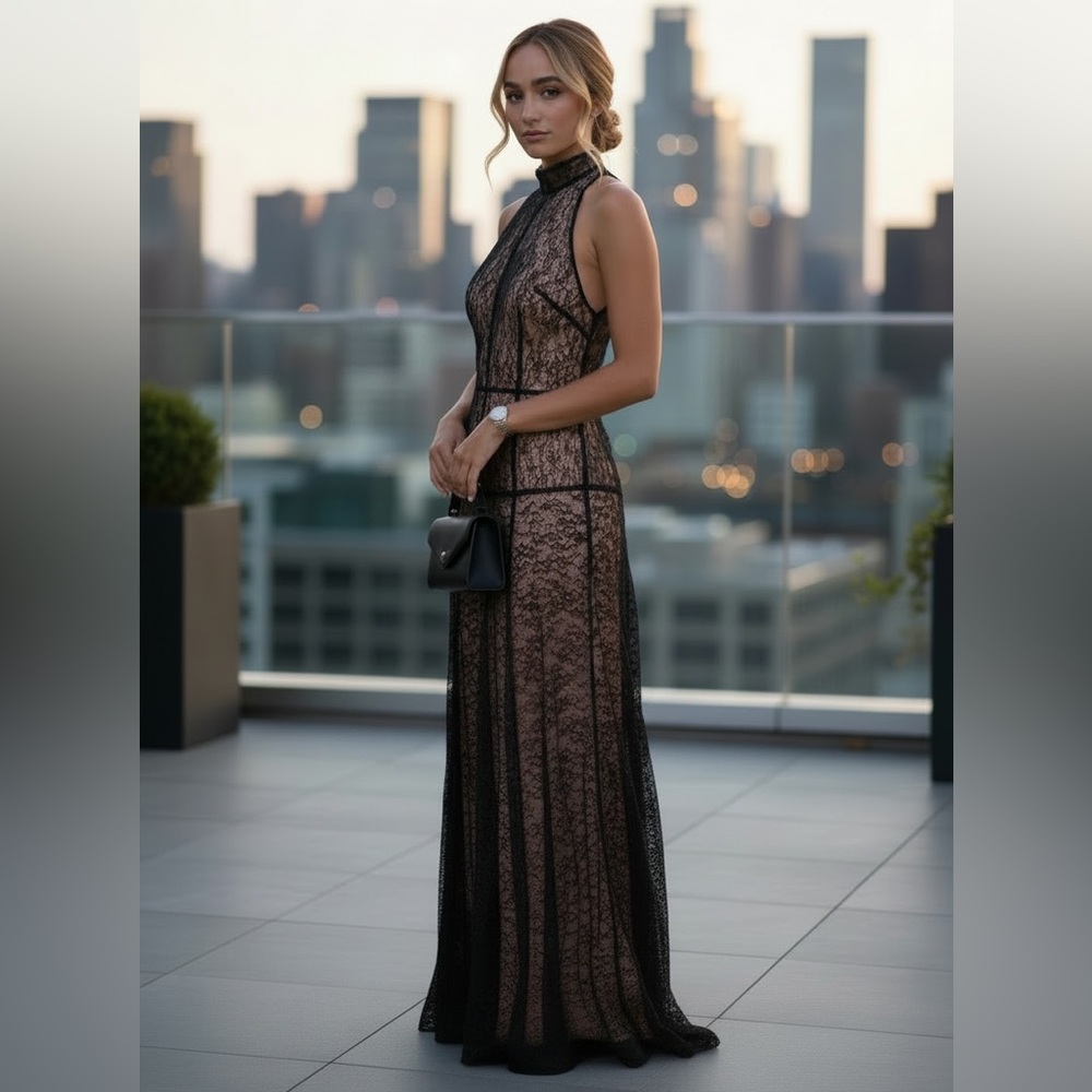 De La Vali Foehn Maxi Lace Dress – Black & Nude – Size 4, Sold Out